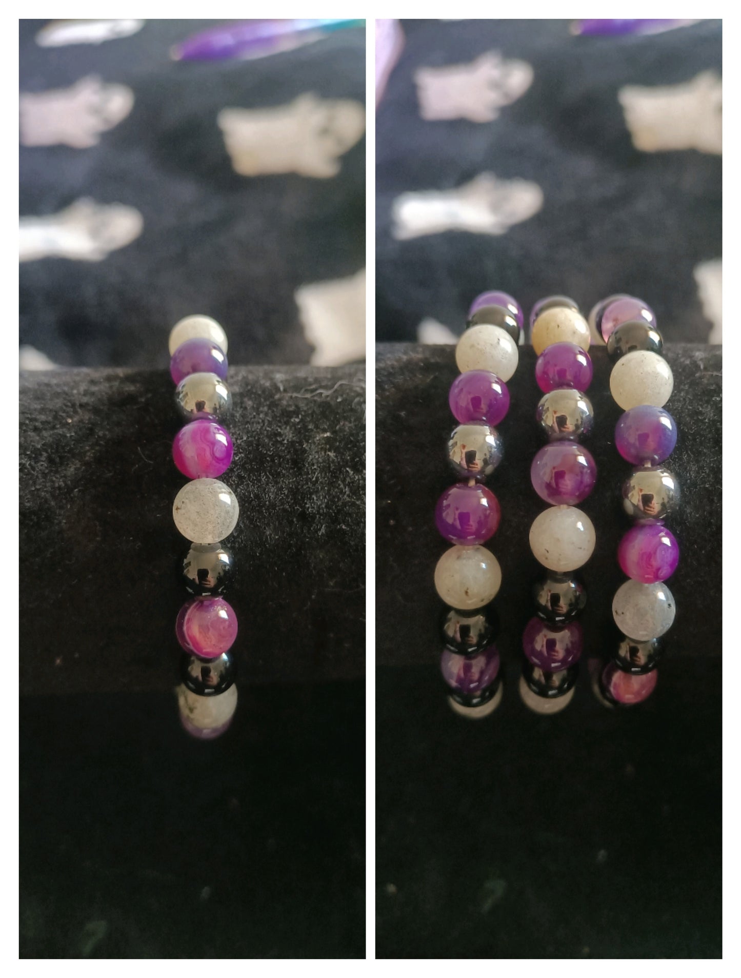 ⚡ Bracelet de Protection & Clarté Spirituelle
Hématite • Fluorite • Améthyste • Tourmaline noire