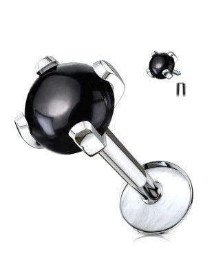 Piercing labret ou cartilage – Agate noire & purification énergétique 6mm