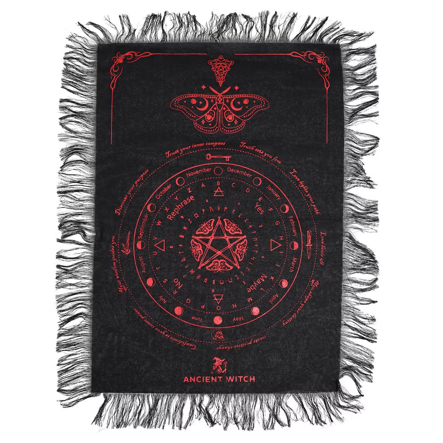 Tissu de divination pour pendule - Papillon mystique - Noir & Rouge sang