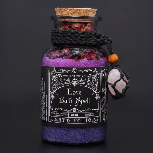Potion de Bain Sorcière ancestrale - Amulette en Quartz Rose - Amour