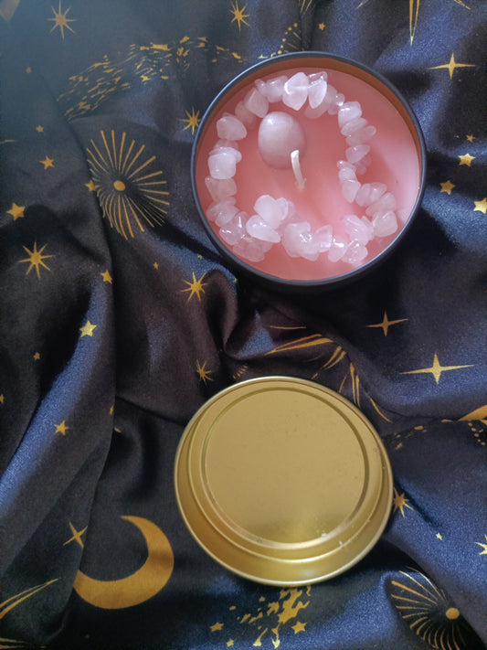 🕯️ Bougie énergétique avec pierre & bracelet en Quartz Rose 🌸