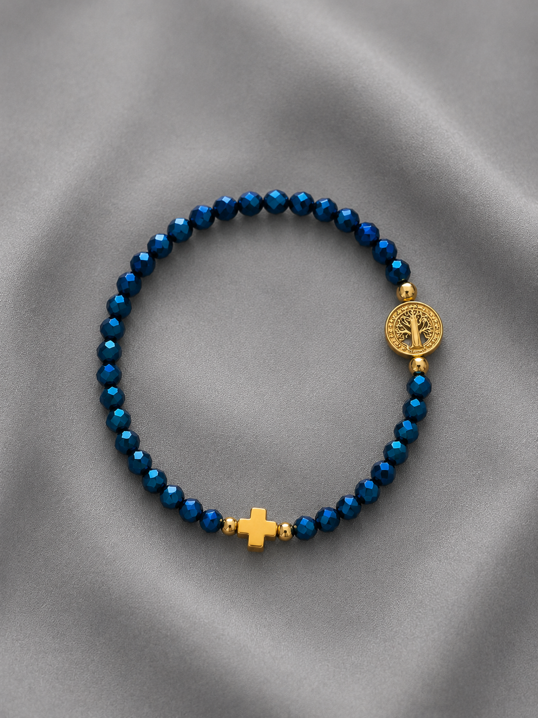 Bracelet Fin en Perles Facettées avec Médaille Miraculeuse & Croix